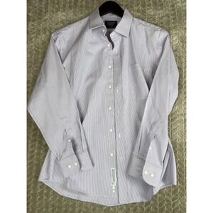 Nordstrom Mens Shop Button Up Shirt Trim Fit Non Iron Purple Stripes Mens‎ 16